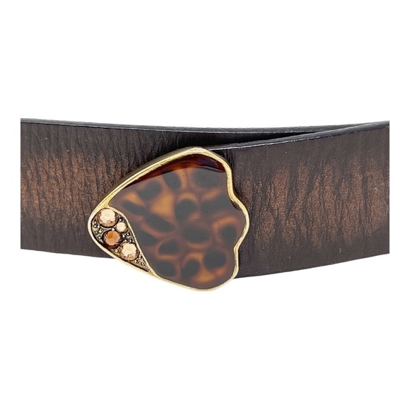 CHICO’S Belt Genuine Leather Brown Tortoiseshell Buckle & Tip, Size Small - Picture 8 of 9